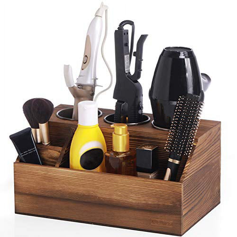 Wooden Hair Tool Organizer, Curling Iron Holder, Blow Hair Dryer