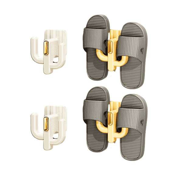 ROLUXENTIA 4 pack Wall Mounted Shoe Rack, Hanging Shoe Organizer with Sticky Mounts and Door Hooks for Slippers, Keys, Bags, White/Yellow