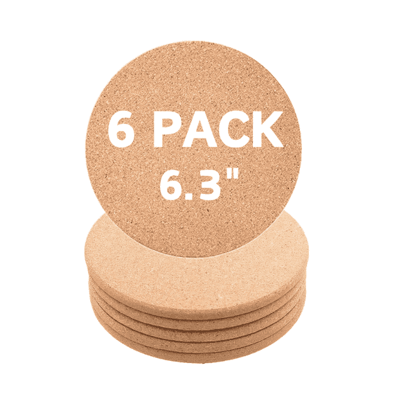ROLUXENTIA 6.3 inch Cork Trivet, 6 Pack Heat Resistant Cork Pads for Hot Dishes, Pots and Cups