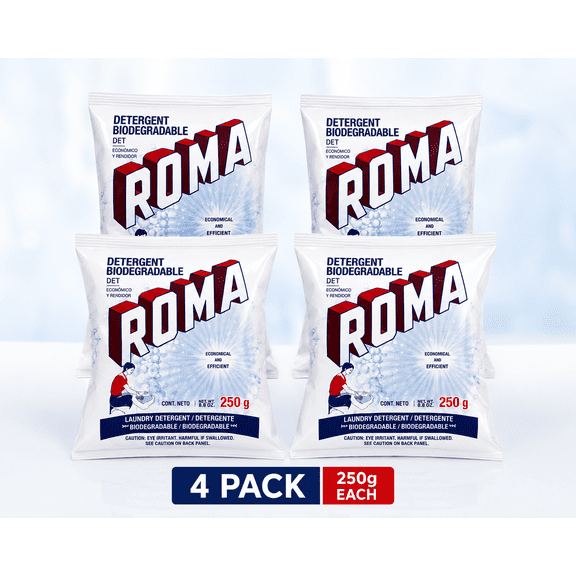 ROMA Biodegradable, Economical, Efficient Powder Laundry Detergent 250 g, 4 Count, 4 Pack