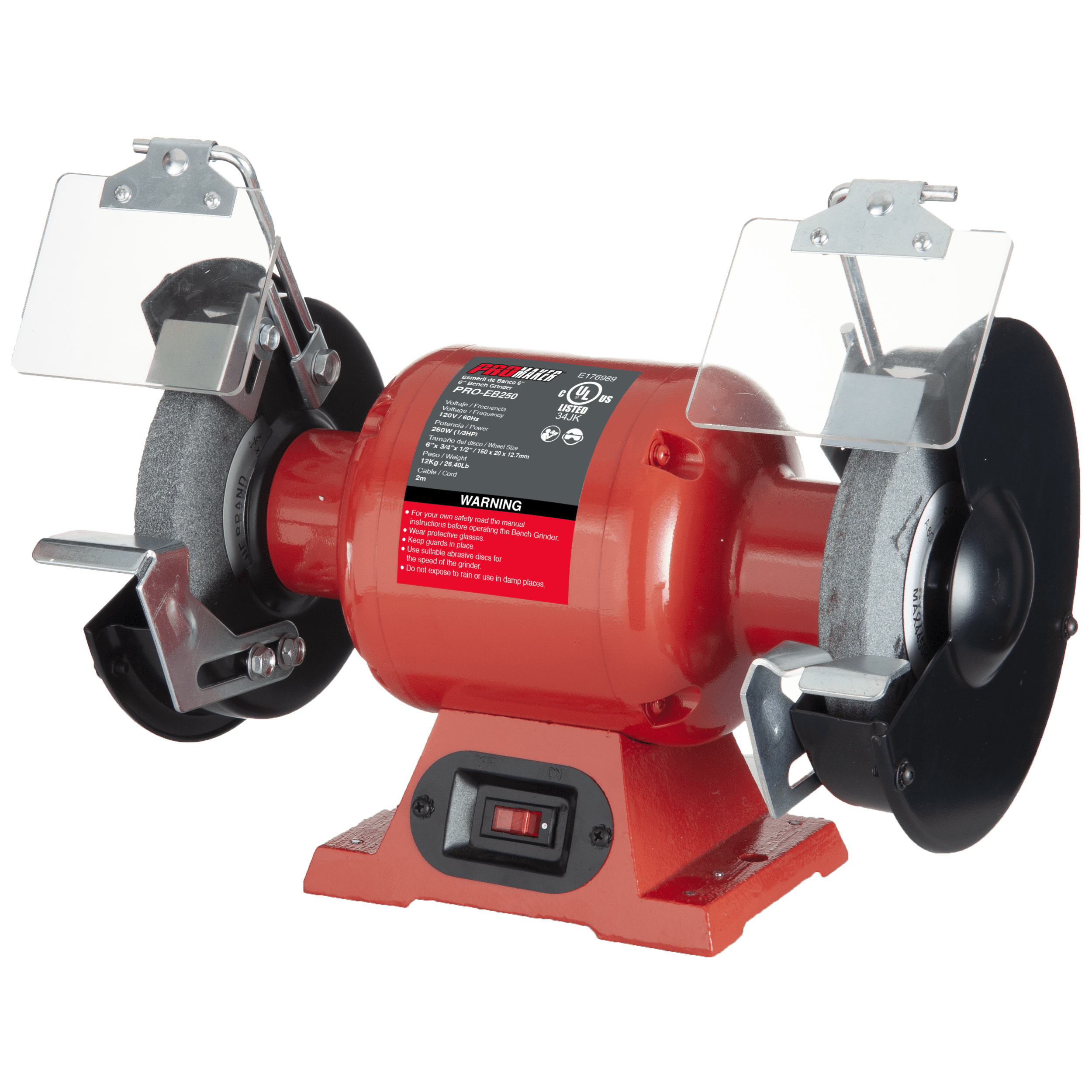 ROMAKER 6-Inch Bench Grinder 3400 RPM, 2.1AMP, 1/3 HP , Power bench grinders with two eye shields and two wheels (thick grit and mid grit). Bench grinder with stand 2.1AMP PRO-EB250