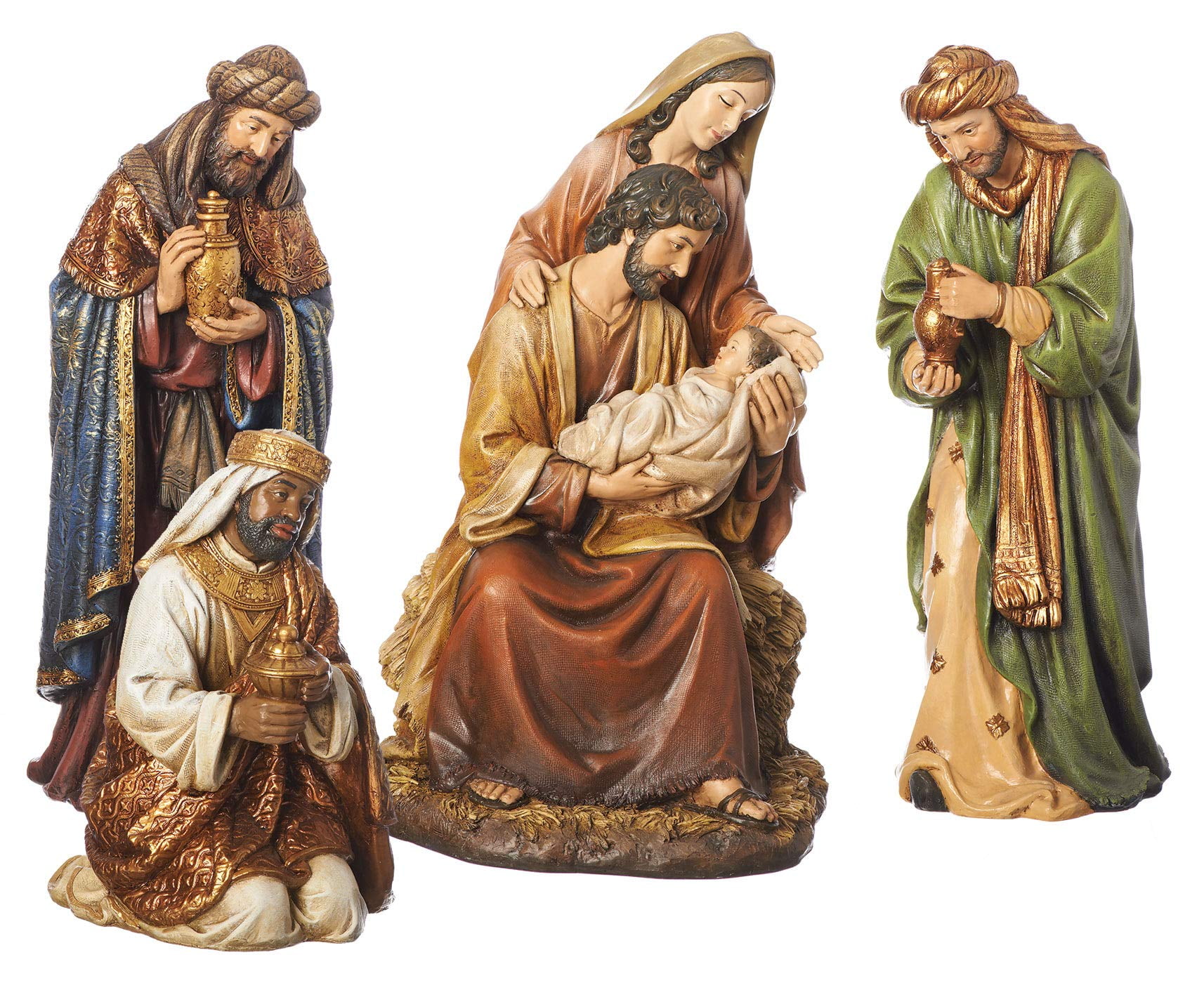 16" Antique Style Textured Resin Nativity Set