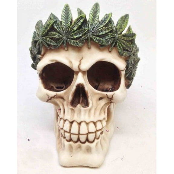 ROMAN CAESAR SKULL WITH LAURELS FIGURINE STATUE SCULPTURE HALLOWEEN