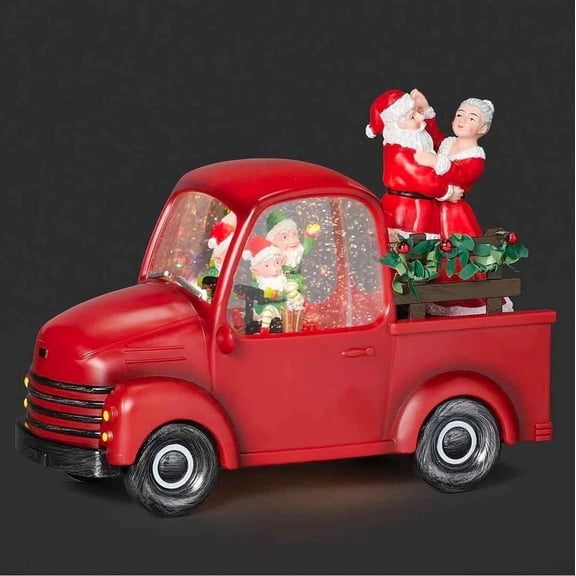 ROMAN Confetti Lites Lighted Swirl Elf Truck with Dancing Santa & Mrs. Claus, Red