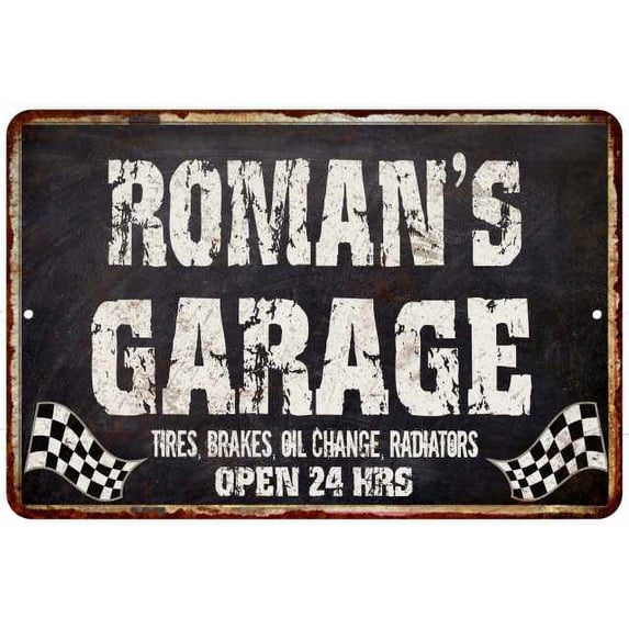 ROMAN'S Garage Black Grunge Sign 12 x 18 Matte Finish Metal 112180005221