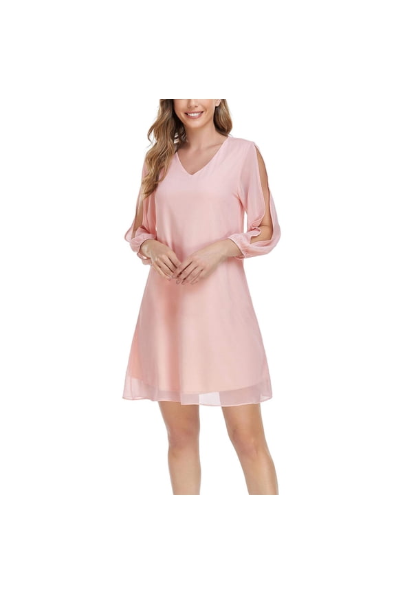 Women's 3/4 Split Sleeve Loose Party Cocktail Evening Chiffon Dress
