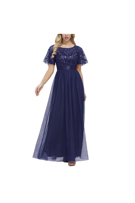 Women's Embroidery Floor-length Empire Waist Bridesmaid Prom Dress