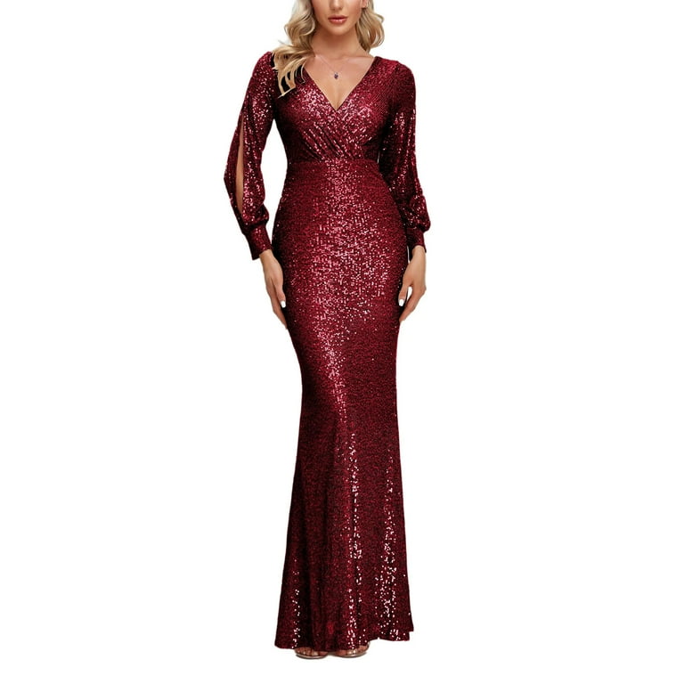 Sequins V-Collar Sexy Backless Sling Split Evening Dress Sequins V-Collar Sexy Backless Sling Split Evening Dress