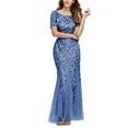 thumbnail image 1 of ROMANCE VICTORY Women's Short Sleeve Round Neck Tulle Embroidery Mermaid Bridesmaid Prom Dress, 1 of 11
