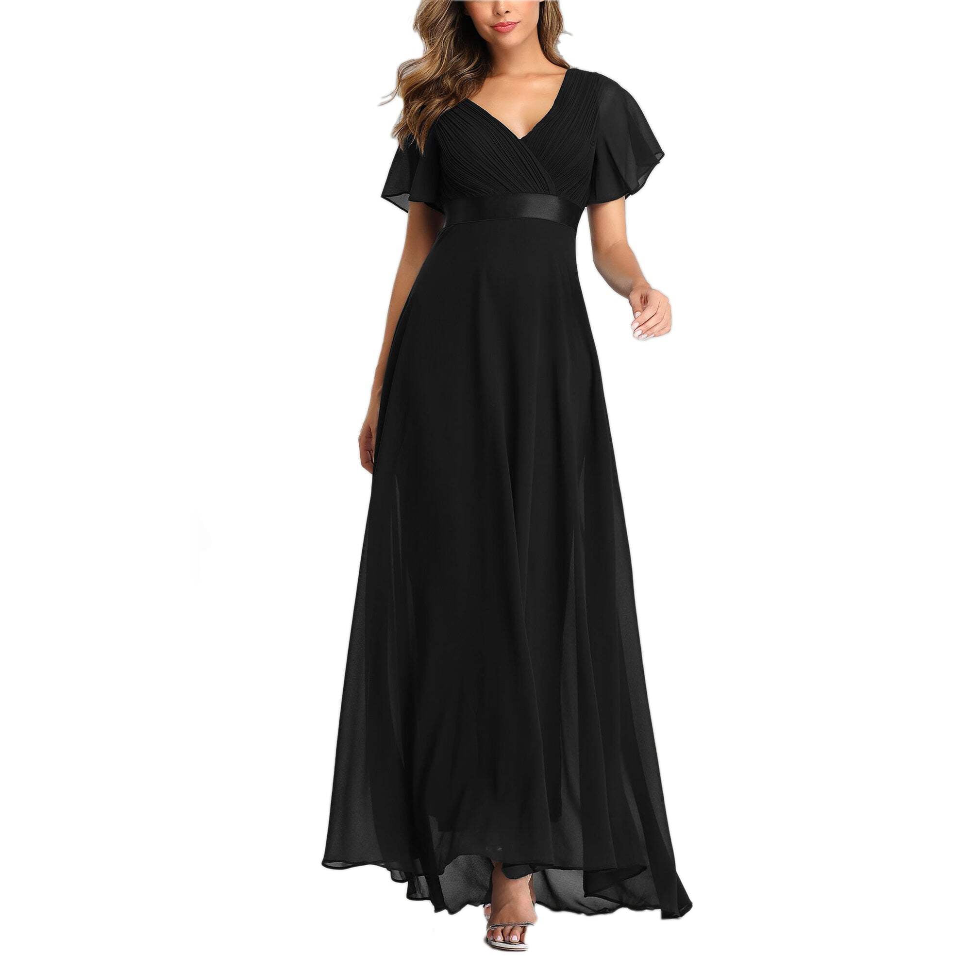 Prom Dress Anaya With Love Ladies Women Dress Maxi Short Sleeve Cami V Neckline Long Length Empire Waist Bridesmaid Wedding Guest Prom Vestido, Coral Pink, 34 Para Mujer Vestido Mujer Elegante Té
