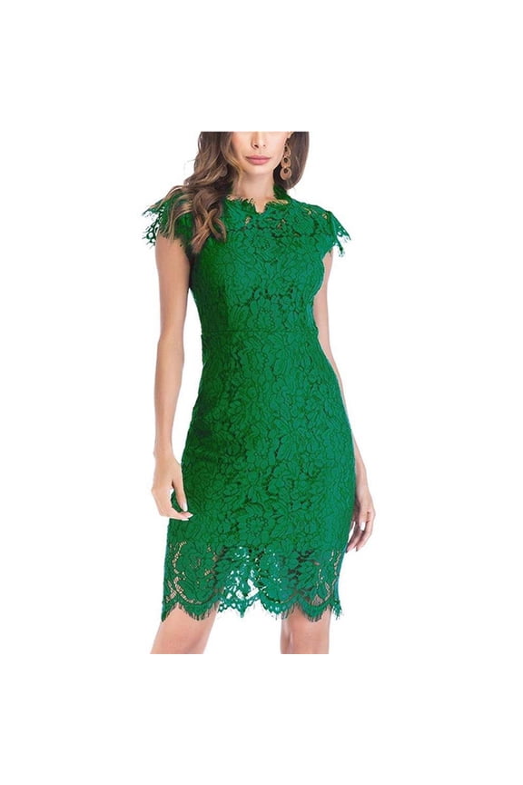 Women's Sleeveless Lace Floral Crew Neck Knee Length Pencil Slim Party Cocktail Dress