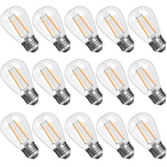 ROMANJOY 15 Pack S14 Replacement Led Light Bulbs for Outdoor String Lights, 2700K Warm White 2W E26 Medium Screw Base Edison Bulbs Equivalent 20Watt, for Commercial Outdoor Patio Garden Vintage Lights