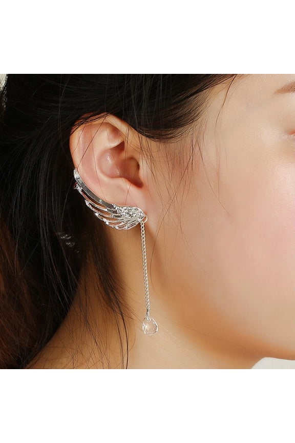 1 Pair Durable Lightweight Ear Cuff with Elegant Drop Wing in Silver for Women's Parties