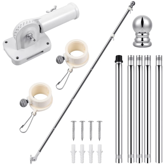 ROMANSENTIAL Detachable Flagpole with Bracket Silver Alloy Rotating for 1Set