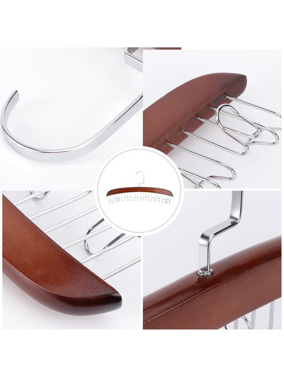 Wooden Tie and Belt Organizer with Swivel Hooks for Closet Use