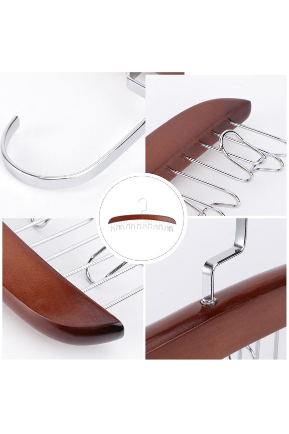 1 Set Rotating Twirl Wooden Tie Rack Organizer with Swivel Head for Necktie and Belt Storage in Home
