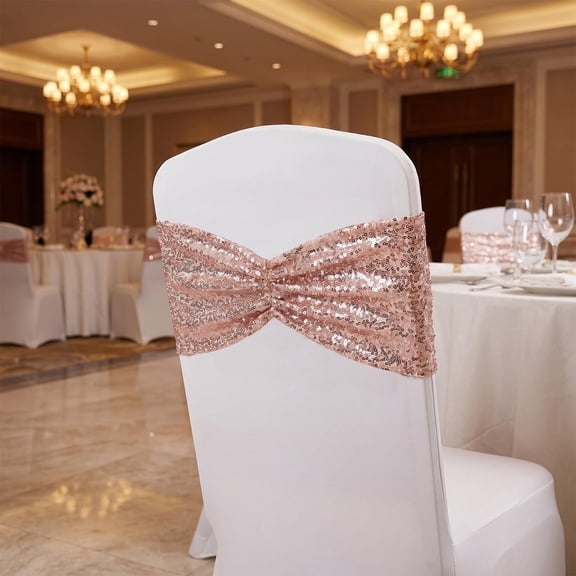 ROMANSENTIAL Sequin Chair Sashes, Polyester Chair Bands for Wedding, Party, Banquet Decor, 10 Pack
