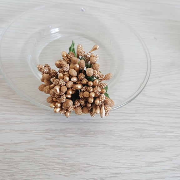 ROMANSENTIAL 12Pcs Artificial Gold Berry Stems For Bows Corsages And Wedding Decorations