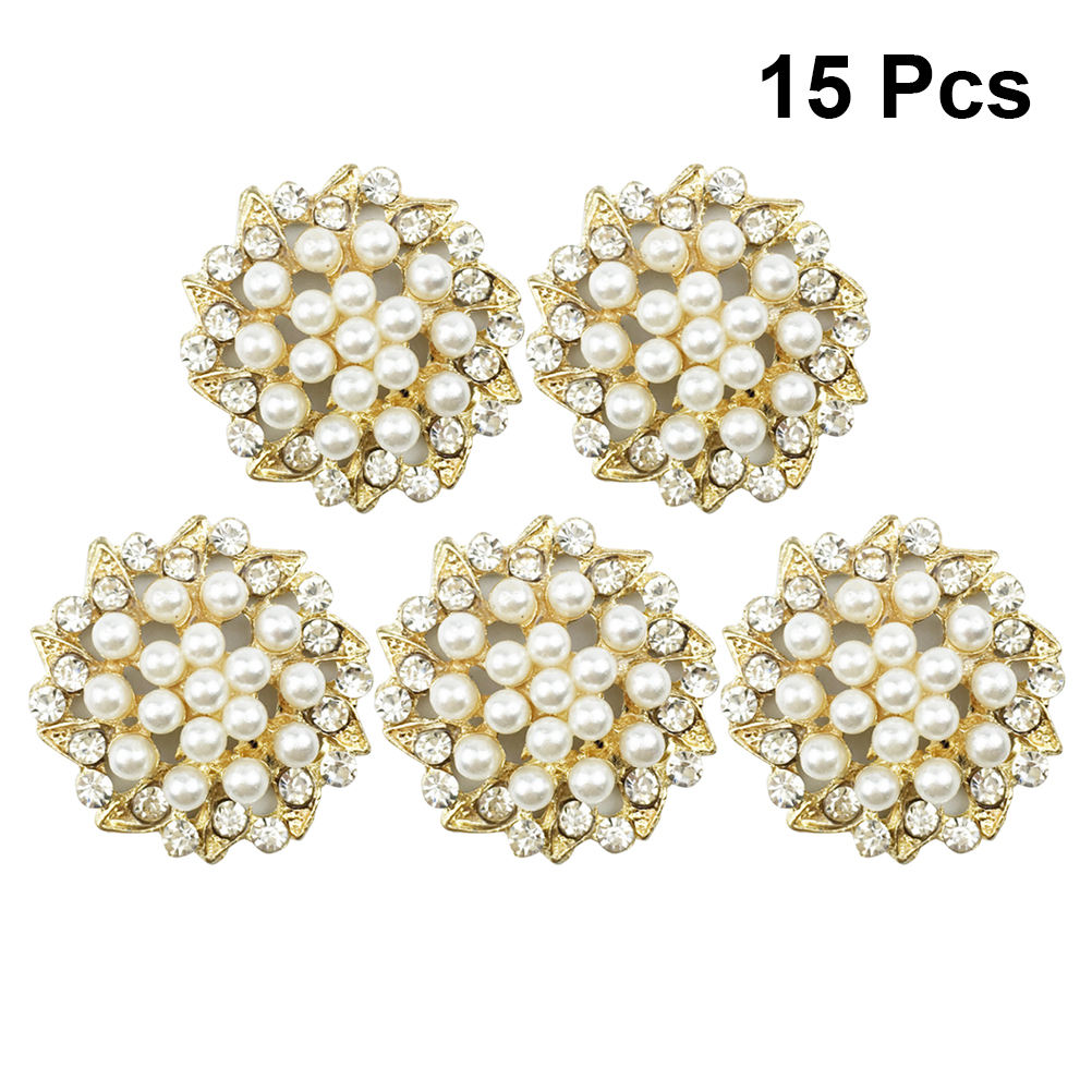 ROMANSENTIAL 15Pcs Pearl Rhinestone Buttons For Women In Golden Color ...