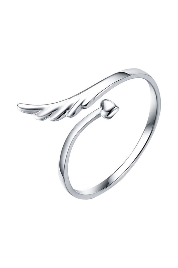 1Pack Angle Wing Engagement Rings for Female Friends Silver Material Fashionable Wings Jewelry Accessories