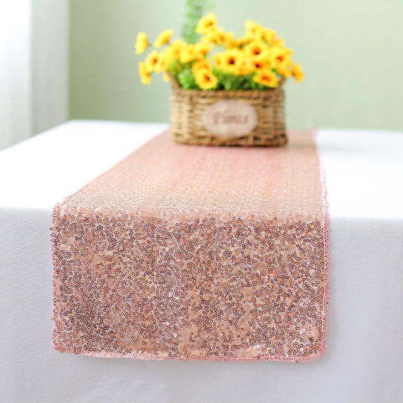 ROMANSENTIAL 1Pack Color Sequin Table Runner Rose Gold Paillette Cloth for Parties and Buffet Table