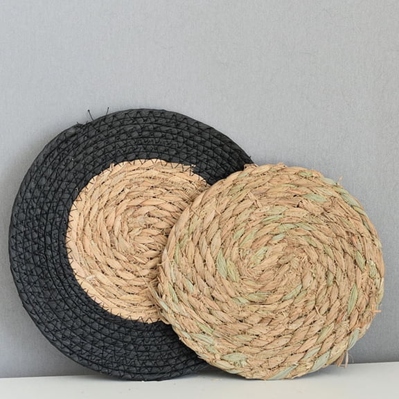 ROMANSENTIAL 1Pcs Table Setting Placemat Round Grass Heat Insulation Black For Home Decor