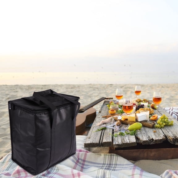 ROMANSENTIAL 1Pc Camping Insulation Bag Black Lightweight Portable Thermal Storage Pouch