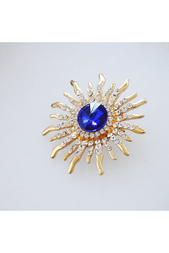 1Pcs Charming Blue Alloy Crystal Sun Breastpin Fashion Accessory 5.2x1.9in