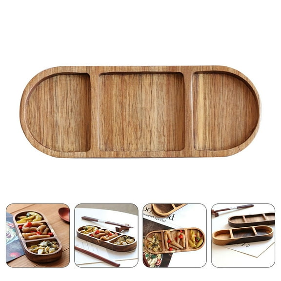 ROMANSENTIAL 1Pcs Home Seasoning Tray Sushi Plate with Dipping for Vegetable Plate Wood Material