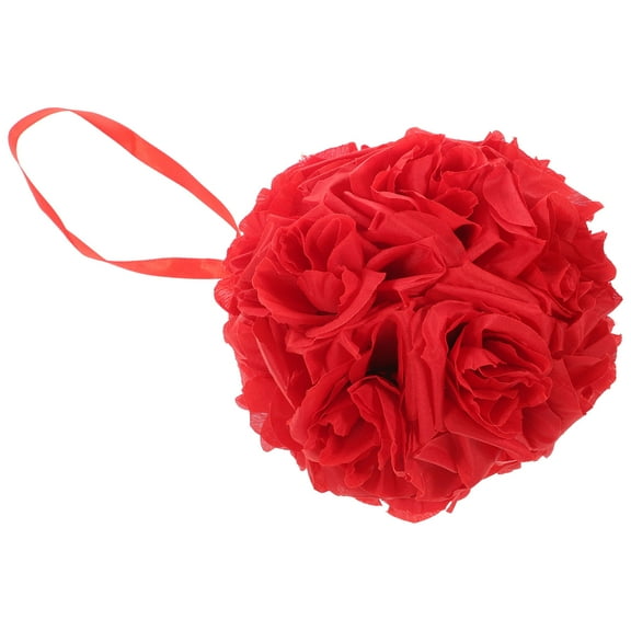 ROMANSENTIAL 1Pcs Round Red Artificial Rose Flower Ball for Wedding Table Centerpieces 15x15x10cm