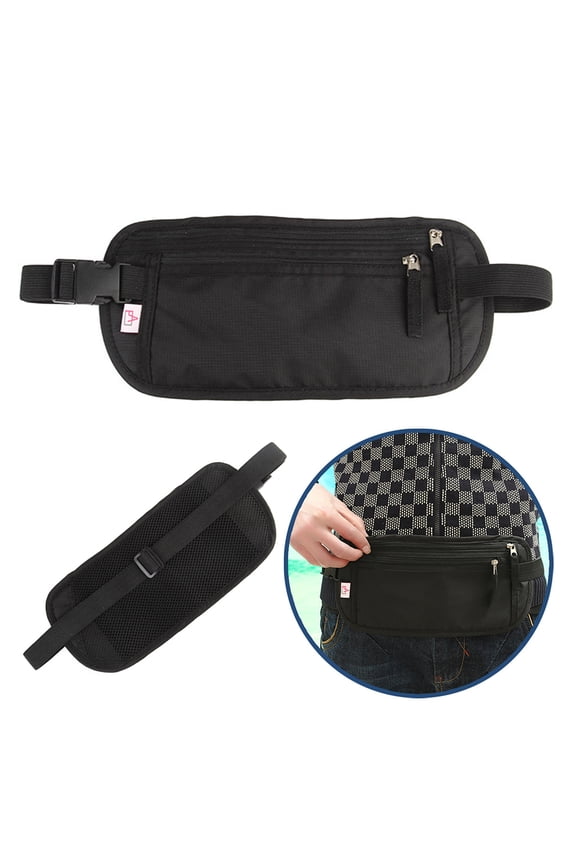 Black Sports Waist Belt Bag Lightweight Slim Design Fanny Pack for Running Workout and Travel
