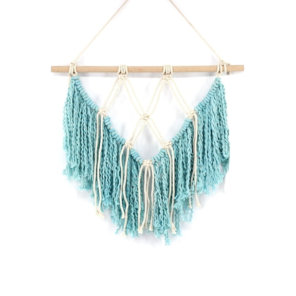 ROMANSENTIAL 1Set Tassel Tapestry Blue Cotton Rectangle Wall Hanging Decor for Home and Wedding Celebrations