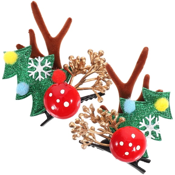 ROMANSENTIAL 2Pcs Antler Hairpin Reindeer Ears Clips For Women And Girls Multi Color