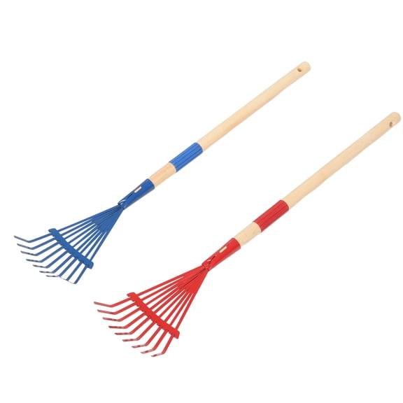 ROMANSENTIAL 2Pcs Small Hand Rake with Wooden Handle Detachable Metal Fork for Garden Tasks