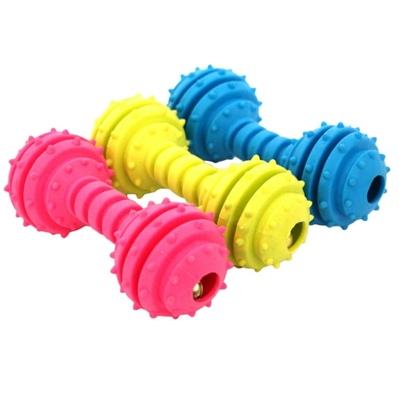 ROMANSENTIAL 3Pcs Latex Barbell Shaped Squeaky Dog Chew Toys for Teething Period 13*4.5*4.5cm