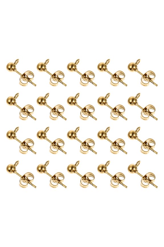 40 Pieces Including Backs Earring Studs Findings Golden Round Ball Stud Earrings For Diy Projects And