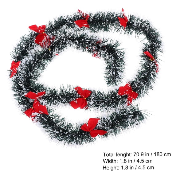 ROMANSENTIAL 4Pcs Christmas Decorative Bowknot Strips Garland for Home Users Red PET 180x1.8in