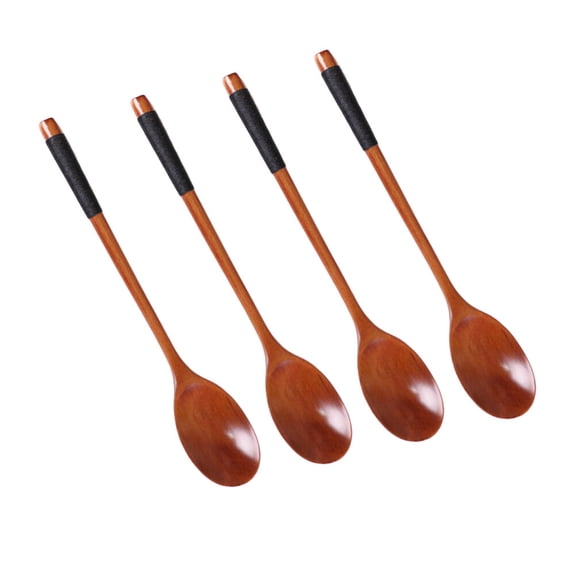 ROMANSENTIAL Long Handle Spoons Wooden 4 Pcs Eco Friendly Black ng Home Kitchen Utensils