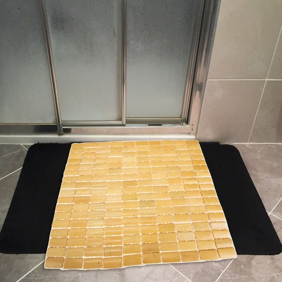 ROMANSENTIAL Natural Style Yellow Bamboo Woven Bathroom Mat with Anti Skid Backing