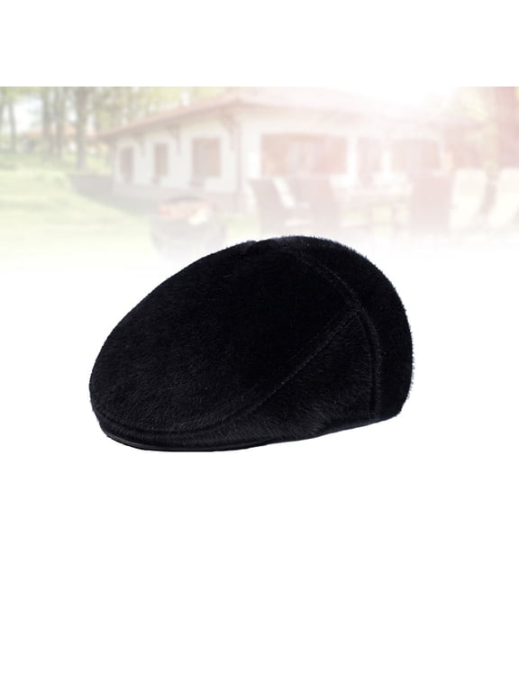 Black Mens Beret Hat with Ear Cover and Lightweight Cap Design for Cycling Headwear