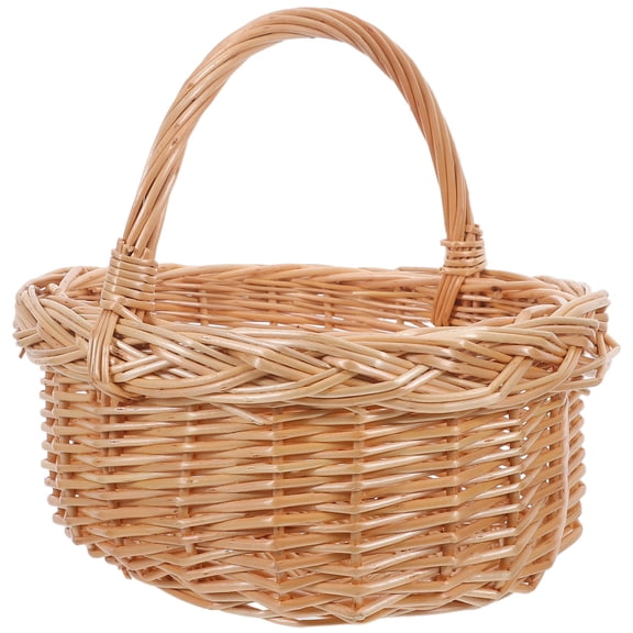 ROMANSENTIAL Hand Woven Willow Basket Brown Rustic Picnic Basket with Carrying Handle