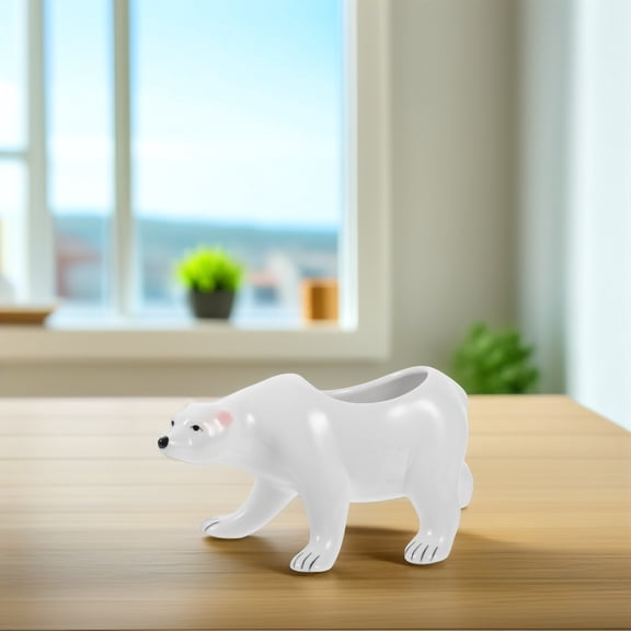 ROMANSENTIAL Cute White Ceramic Bear Succulent Planter Pot for Small Plants
