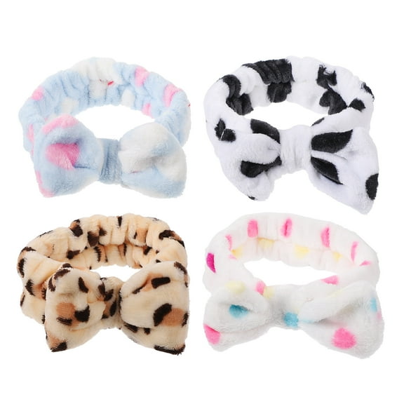 ROMANSENTIAL Elastic Makeup Headband 4Pcs Khaki Leopard Print for Women Daily Home Use 7.5x2in