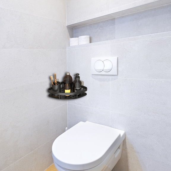 ROMANSENTIAL Triangle Corner Shelf Black Wall Mounted Organizer for Bathroom and Kitchen Use