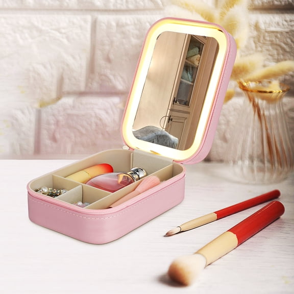 ROMANSENTIAL PU and Glass Makeup Case with Adjustable LED Mirror for Makeup