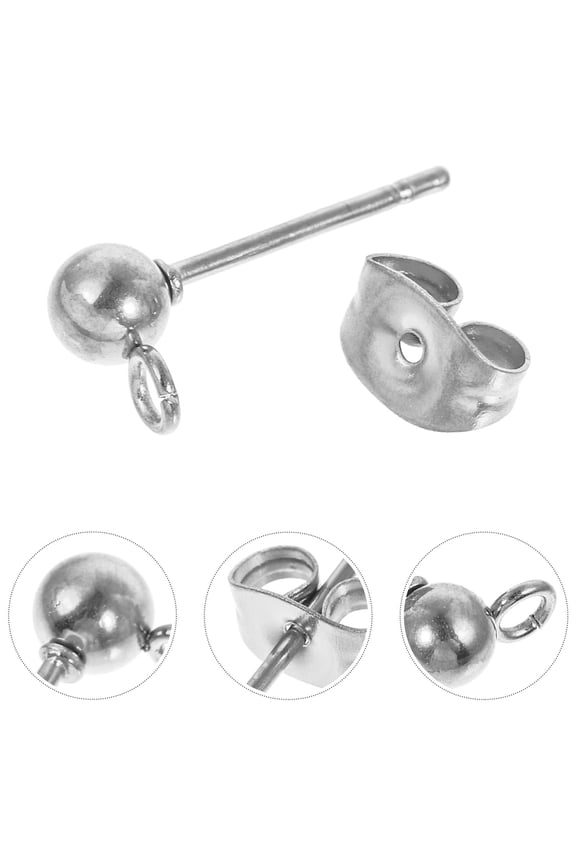 Stainless Steel Round Bead Ear Studs Smooth Earring Accessories 40Pcs