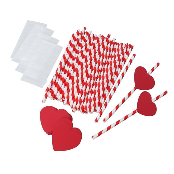 ROMANSENTIAL Valentine's Day Straws 40 Pcs Heart Shaped for Decoration Supplies