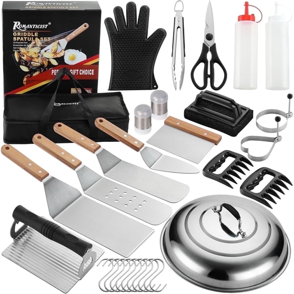 ROMANTICIST 30PCS Griddle Accessories Kit - Professional Grill Tools Set for Breakfast, Outdoor Grilling, Teppanyaki - Ideal Gift for Festive Grilling Parties