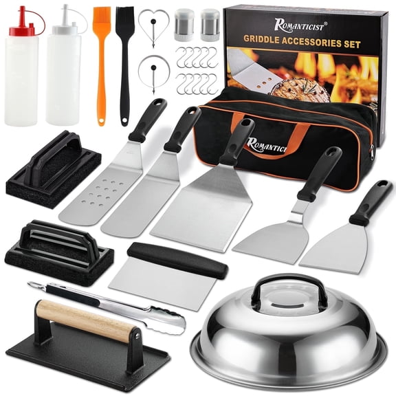 ROMANTICIST 30PCS Griddle Accessories Kit - Professional Grill Tools for Breakfast, Outdoor Grilling & Teppanyaki - Ideal Father's Day Gift to Fuel Dad's Grilling Passion