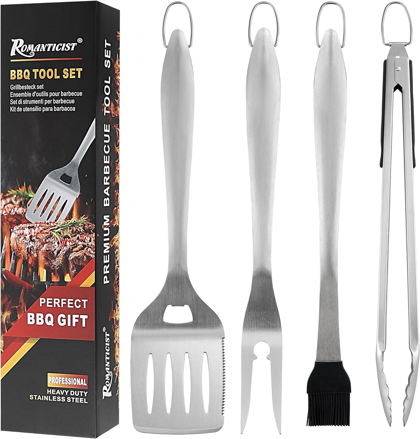 ROMANTICIST 4pc Heavy Duty Grill Accessories for Top Chef -Deluxe Grill Gift for Dad on Father’s Day Birthday